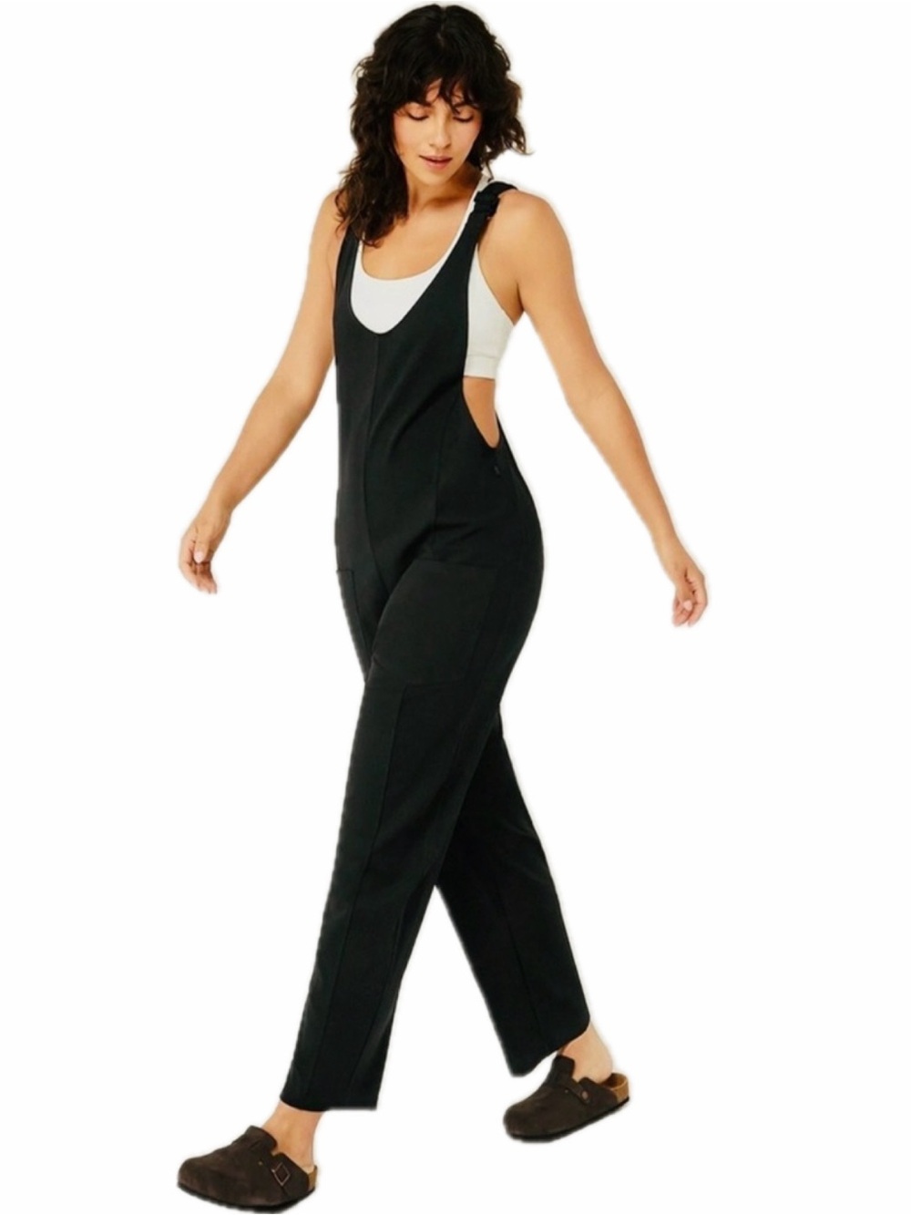 Women's Black waffle knit soft overalls by Glowmode